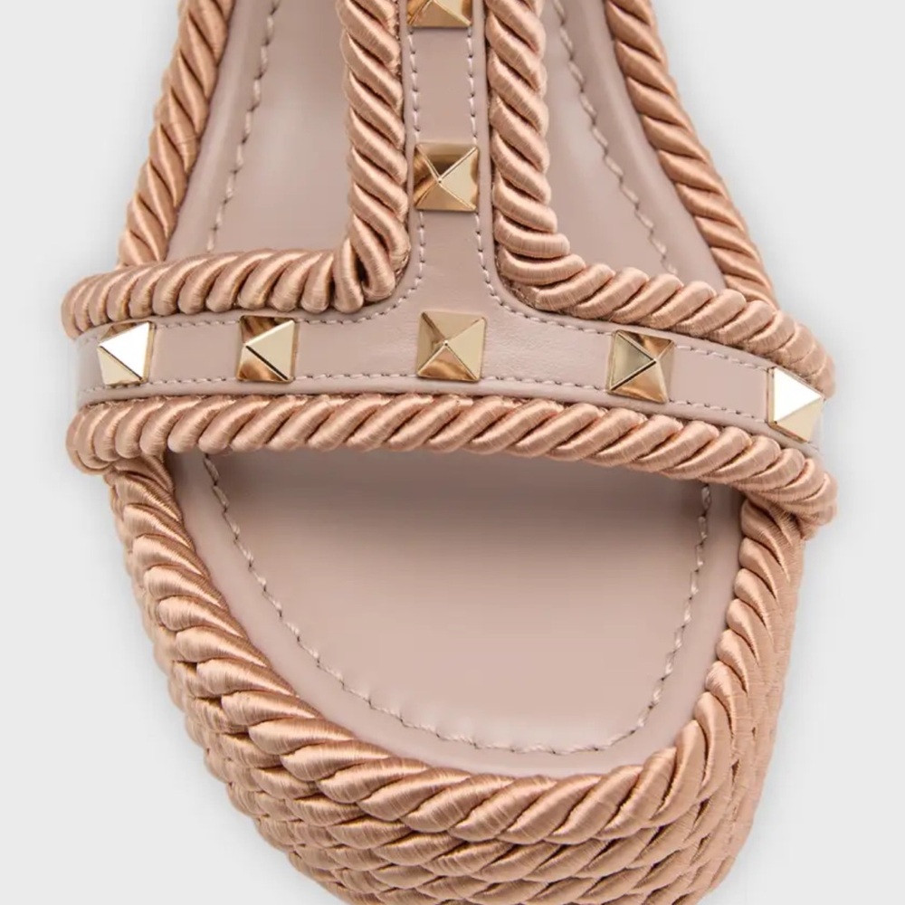 Valentino Rockstud Rope Wedge Sandals, Poudre - Picture 5 of 15